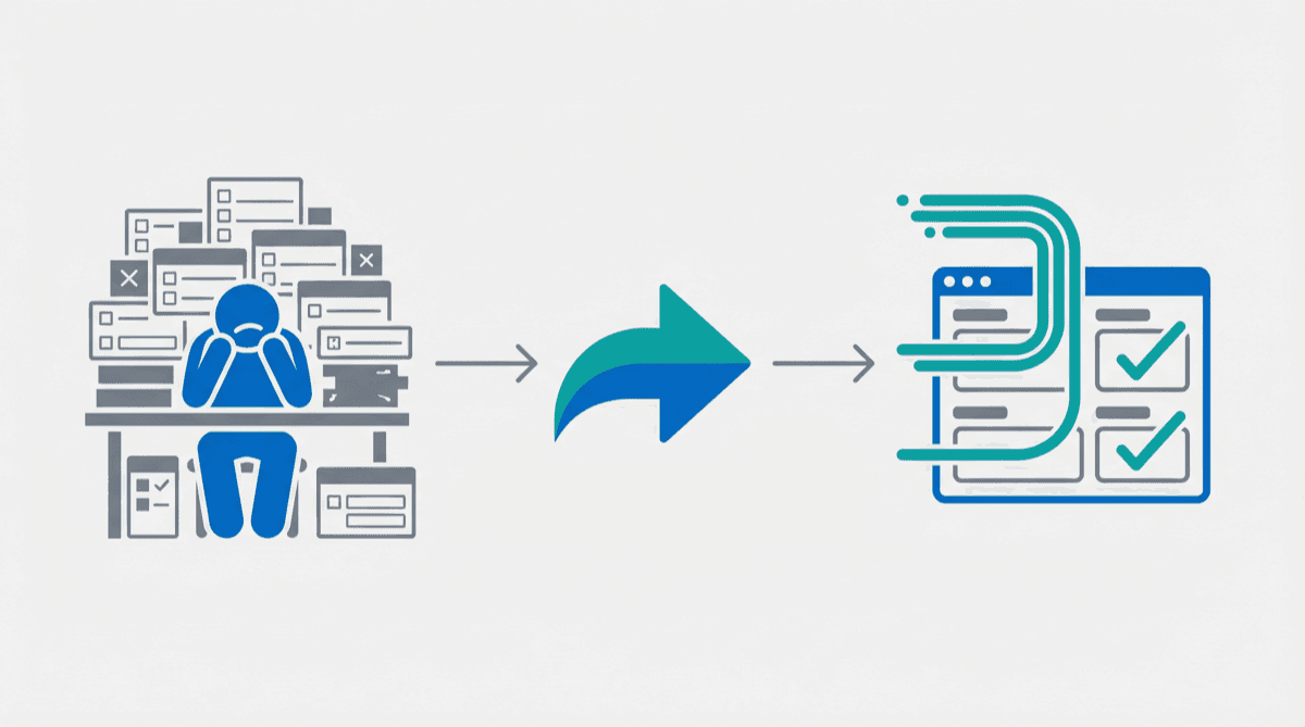Frustrated sales rep staring at CRM fields while deals wait - illustrating the tension between data entry and selling