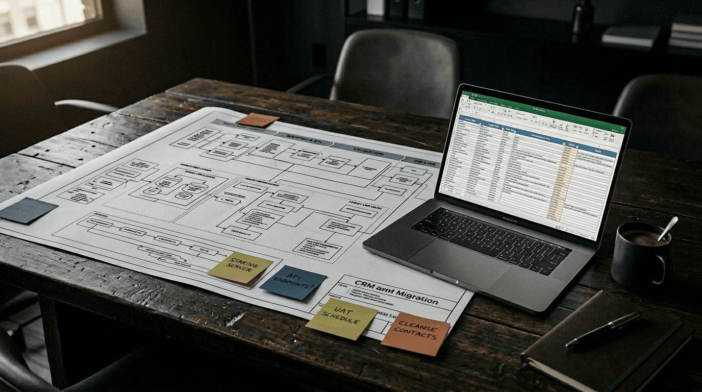 Enterprise CRM migration readiness checklist with HubSpot and legacy system comparison