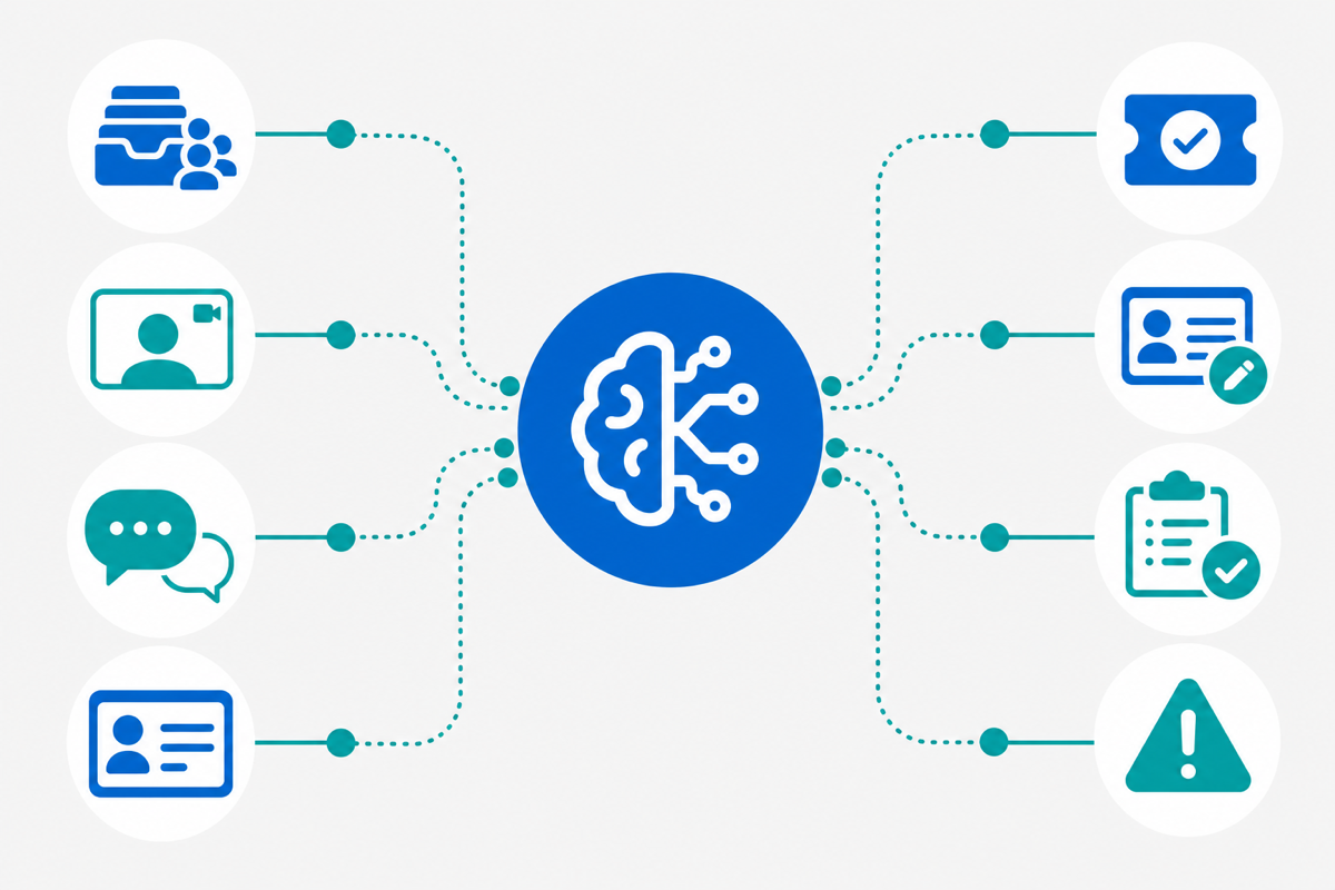 AI platforms for support productivity showing help desk queues customer calls CRM updates alerts and tasks