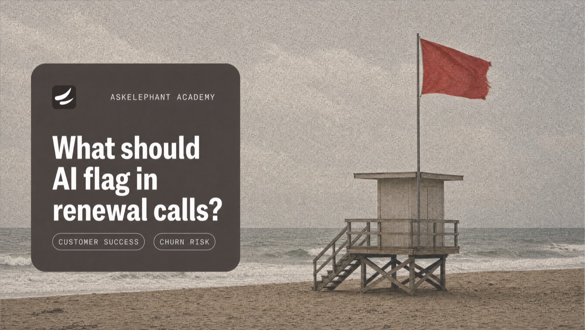 AI renewal call workflow flagging churn risk, budget pressure, stakeholder changes, and follow-up commitments